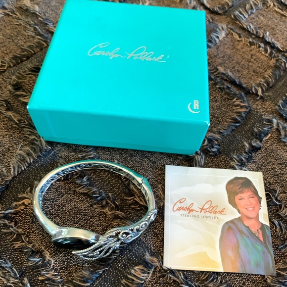 NWT Carolyn Pollack Sterling Silver 925 & Black Onyx Hinged Bangle Bracelet - Picture 2 of 10